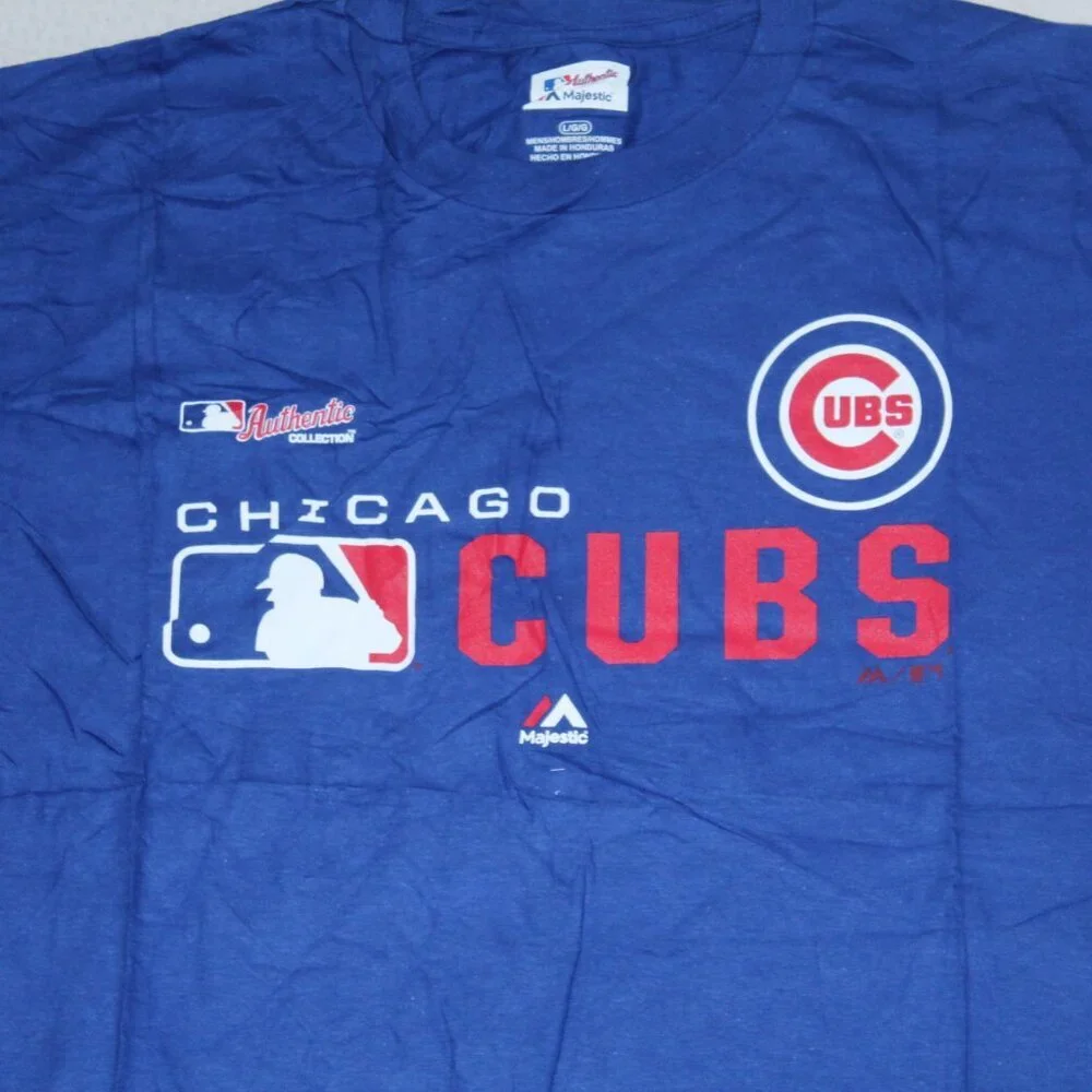 Majestic Men Blue Tee Shirt Chicago Cubs MLB Authentic Tripe Peak Size XL - Picture 3 of 10